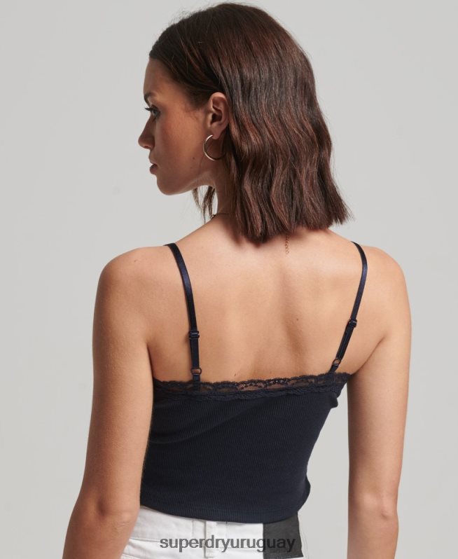 uy Superdry mujer top de tirantes con ribete de encaje acanalado Armada DT2N8Z1955 ropa