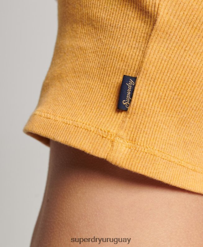 uy Superdry mujer top de tirantes con ribete de encaje acanalado amarillo DT2N8Z2350 ropa
