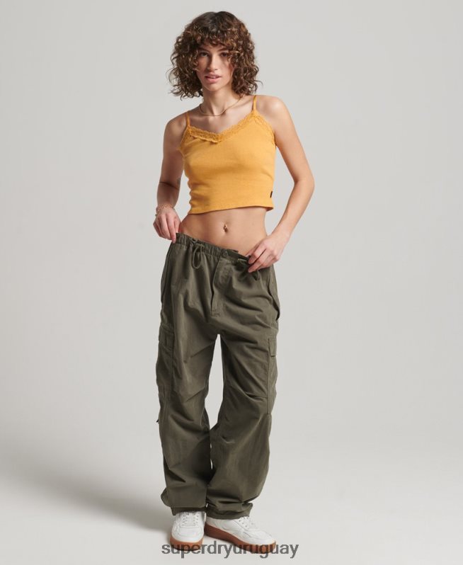 uy Superdry mujer top de tirantes con ribete de encaje acanalado amarillo DT2N8Z2350 ropa