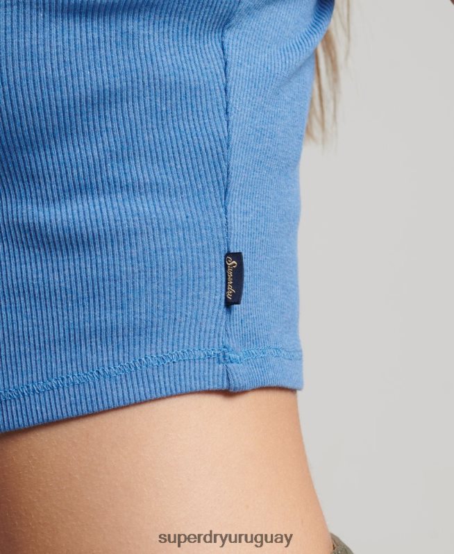 uy Superdry mujer top de tirantes con ribete de encaje acanalado azul DT2N8Z2327 ropa