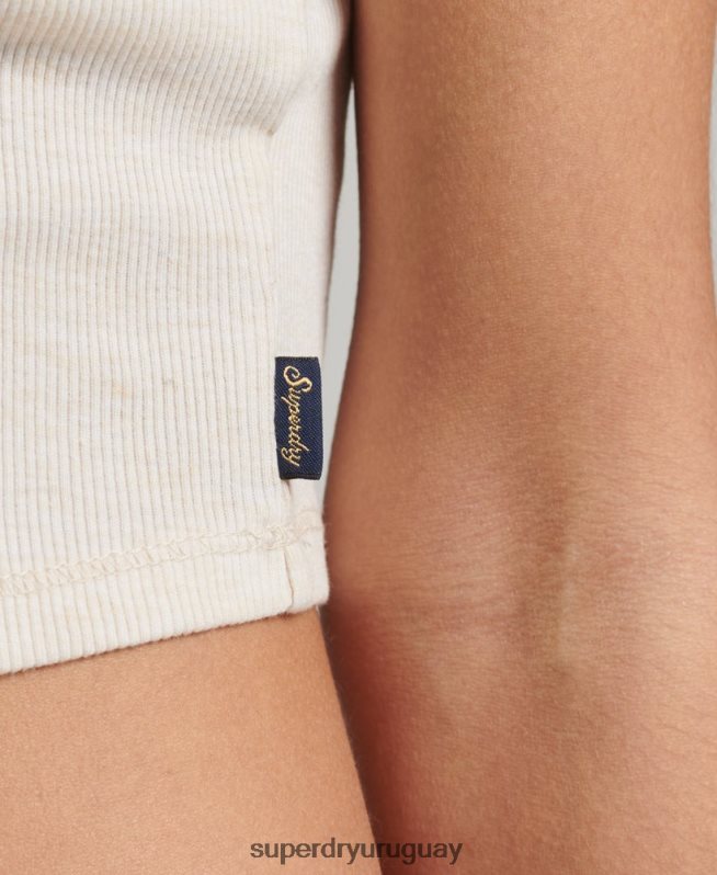uy Superdry mujer top de tirantes con ribete de encaje acanalado beige DT2N8Z2340 ropa