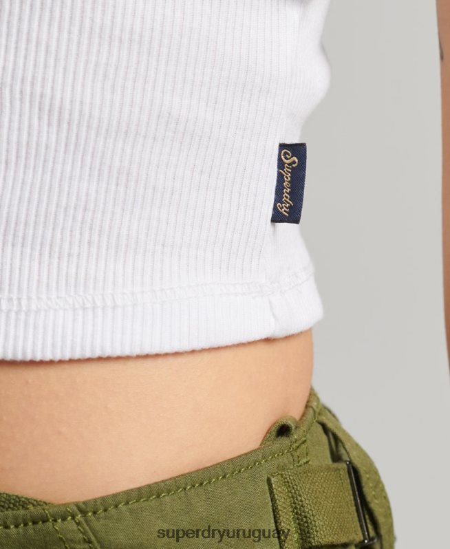 uy Superdry mujer top de tirantes con ribete de encaje acanalado blanco DT2N8Z1988 ropa