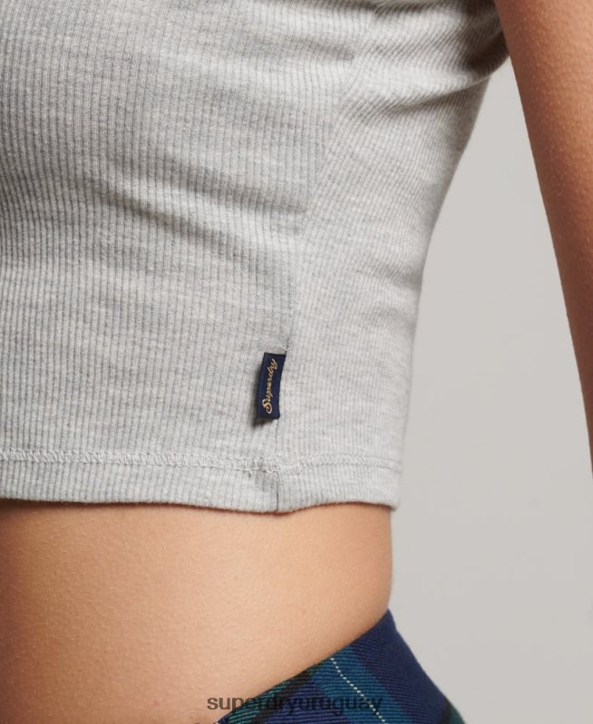 uy Superdry mujer top de tirantes con ribete de encaje acanalado gris DT2N8Z2347 ropa
