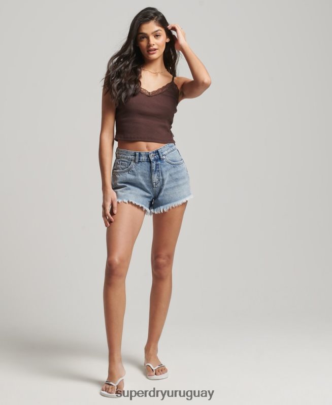 uy Superdry mujer top de tirantes con ribete de encaje acanalado marrón DT2N8Z2326 ropa