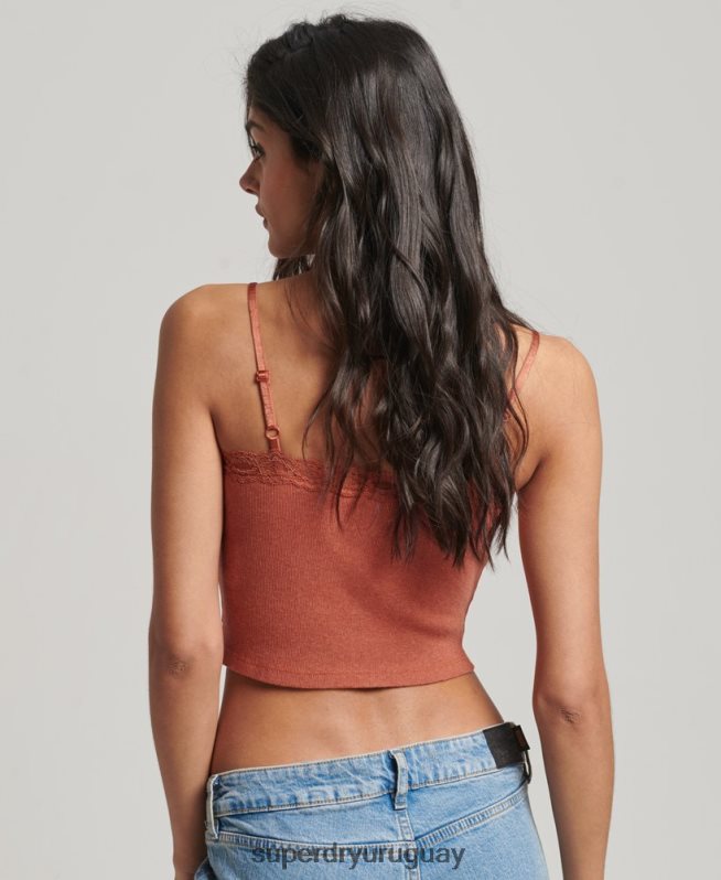 uy Superdry mujer top de tirantes con ribete de encaje acanalado naranja DT2N8Z1968 ropa