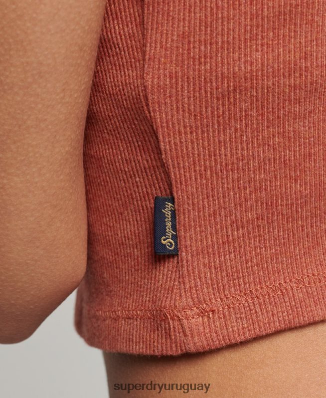 uy Superdry mujer top de tirantes con ribete de encaje acanalado naranja DT2N8Z1968 ropa