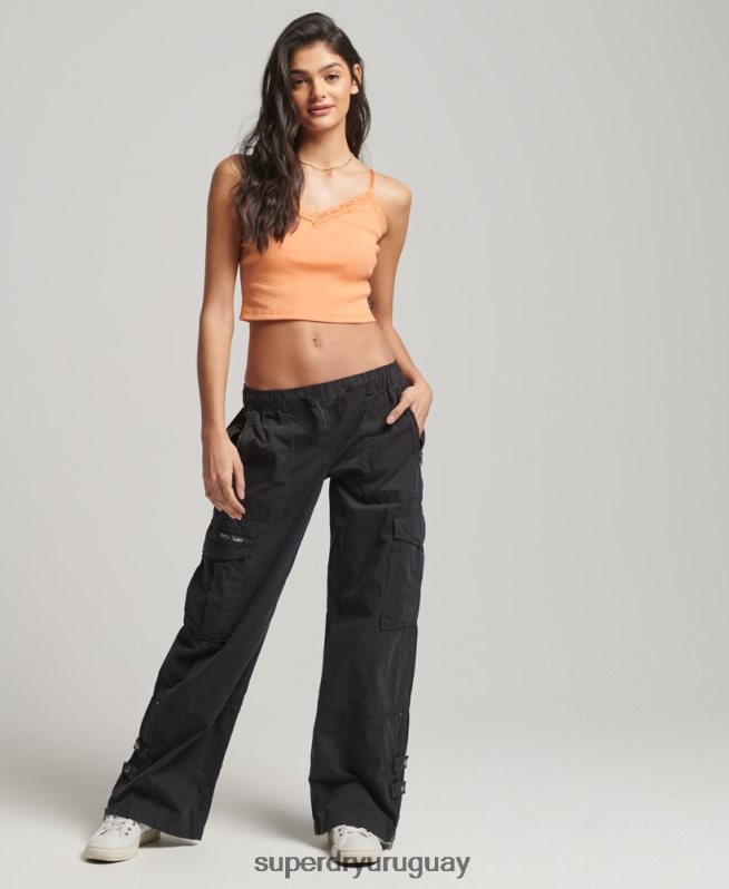 uy Superdry mujer top de tirantes con ribete de encaje acanalado naranja DT2N8Z2329 ropa