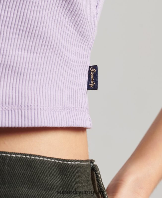uy Superdry mujer top de tirantes con ribete de encaje acanalado púrpura DT2N8Z2337 ropa