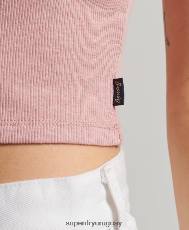 uy Superdry mujer top de tirantes con ribete de encaje acanalado rosa DT2N8Z2335 ropa
