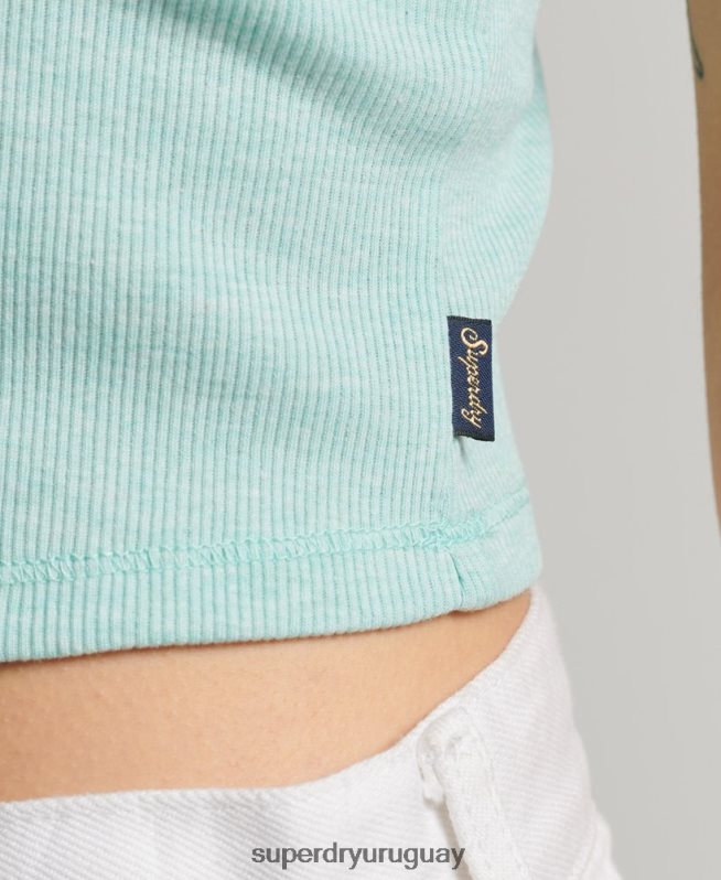 uy Superdry mujer top de tirantes con ribete de encaje acanalado verde DT2N8Z2325 ropa