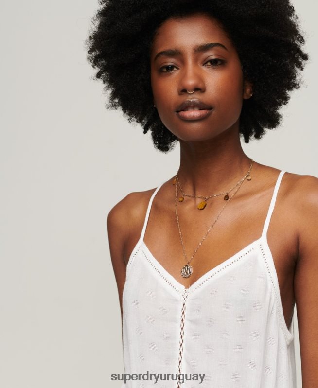 uy Superdry mujer top de tirantes con ribete de escalera blanco DT2N8Z2131 ropa