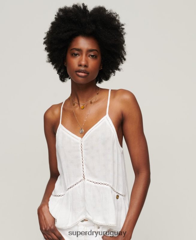 uy Superdry mujer top de tirantes con ribete de escalera blanco DT2N8Z2131 ropa