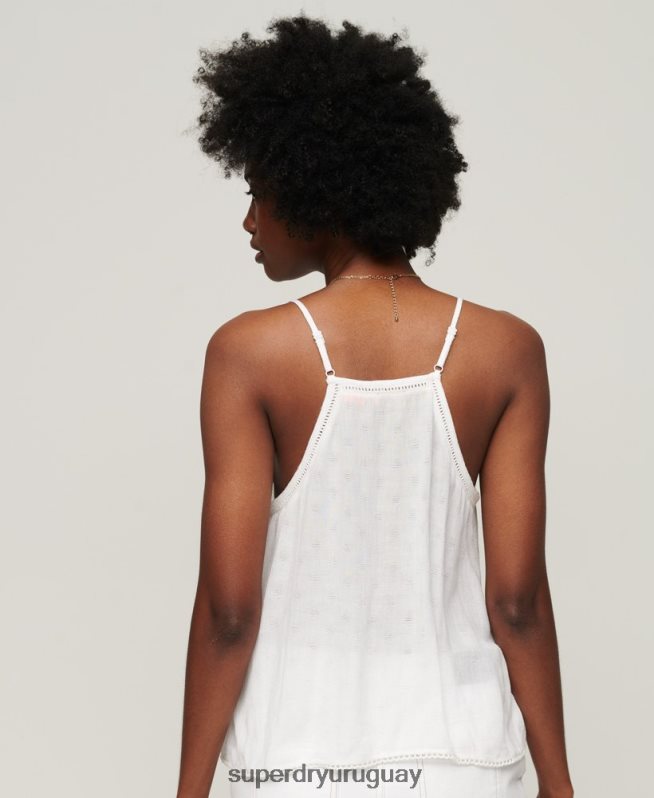 uy Superdry mujer top de tirantes con ribete de escalera blanco DT2N8Z2131 ropa