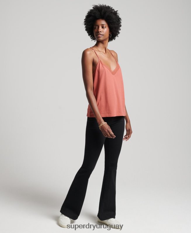 uy Superdry mujer top de tirantes de mezcla de encaje de algodón orgánico naranja DT2N8Z3023 ropa
