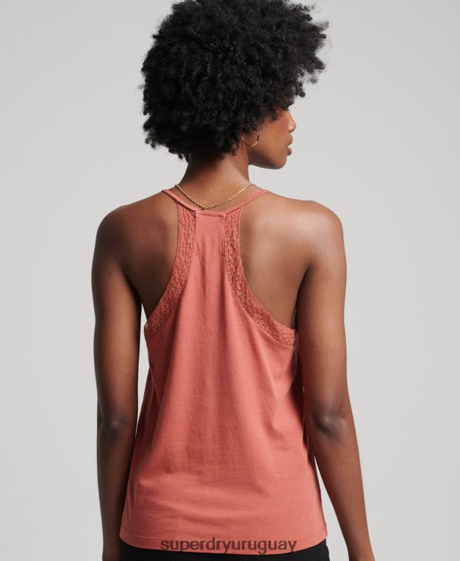 uy Superdry mujer top de tirantes de mezcla de encaje de algodón orgánico naranja DT2N8Z3023 ropa