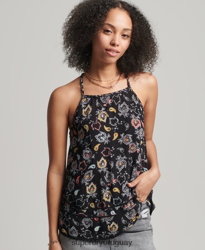 uy Superdry mujer top de tirantes de playa vintage negro DT2N8Z6746 ropa