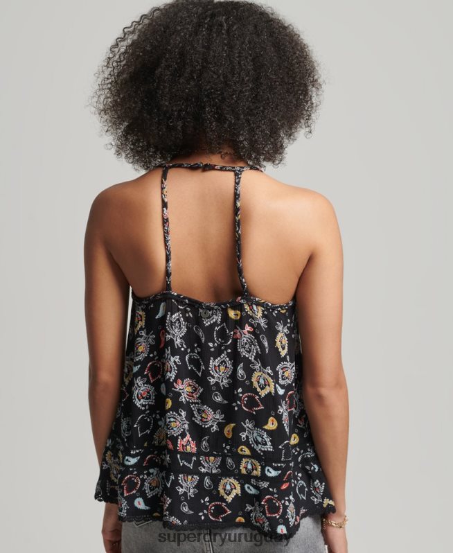 uy Superdry mujer top de tirantes de playa vintage negro DT2N8Z6746 ropa