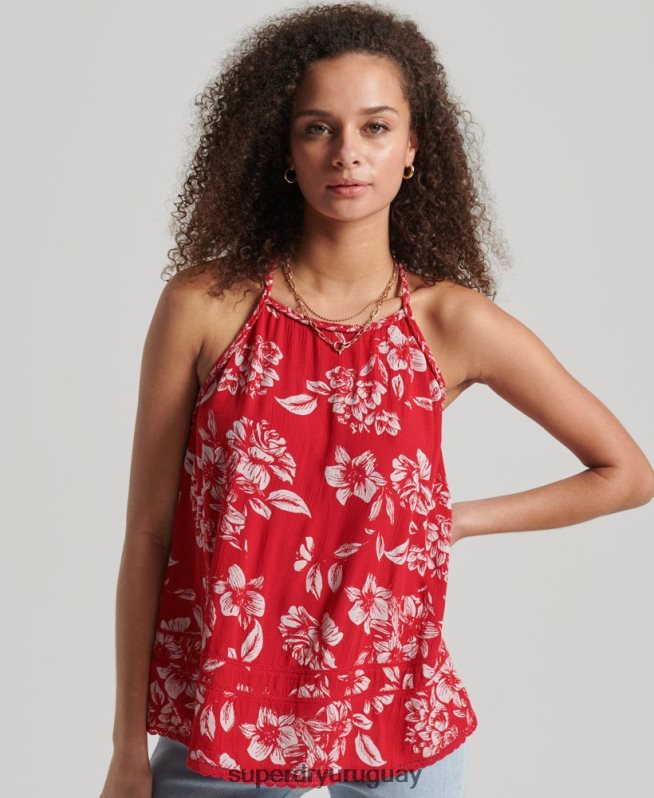 uy Superdry mujer top de tirantes de playa vintage rojo DT2N8Z6659 ropa
