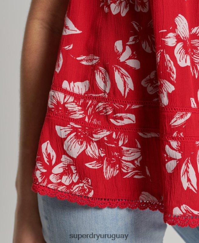 uy Superdry mujer top de tirantes de playa vintage rojo DT2N8Z6659 ropa