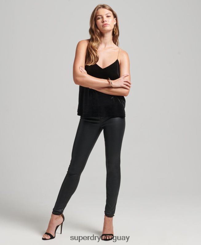 uy Superdry mujer top de tirantes de terciopelo con cadena negro DT2N8Z3036 ropa