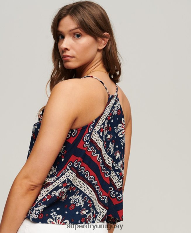 uy Superdry mujer top de tirantes estampado con volantes azul DT2N8Z2111 ropa