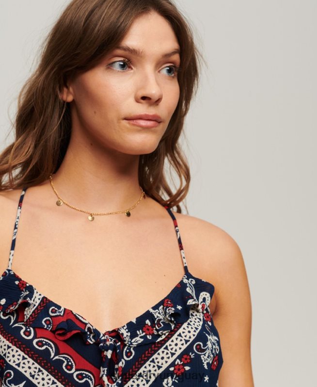 uy Superdry mujer top de tirantes estampado con volantes azul DT2N8Z2111 ropa