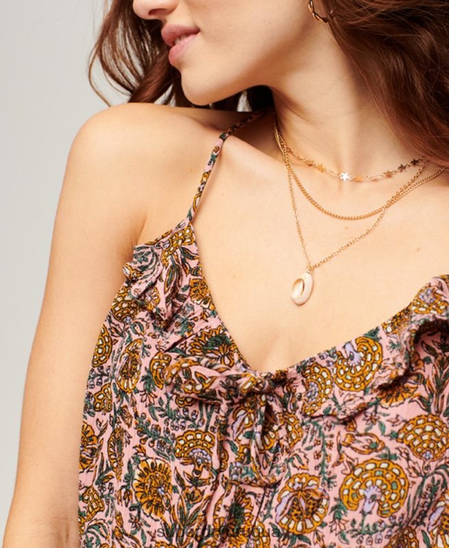 uy Superdry mujer top de tirantes estampado con volantes rosa DT2N8Z2133 ropa