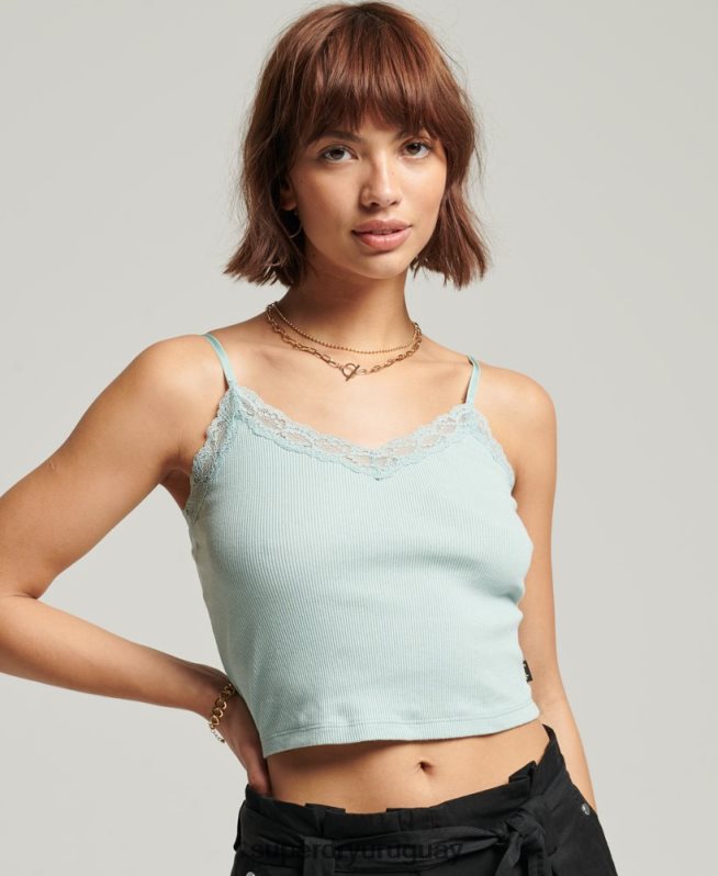 uy Superdry mujer top de tirantes mini vintage de encaje acanalado azul DT2N8Z2346 ropa
