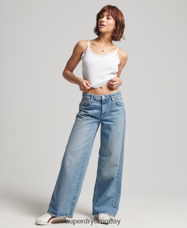 uy Superdry mujer top de tirantes mini vintage de encaje acanalado blanco DT2N8Z2334 ropa