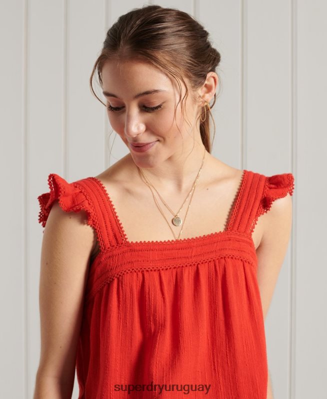 uy Superdry mujer top layne de encaje texturizado rojo DT2N8Z3056 ropa