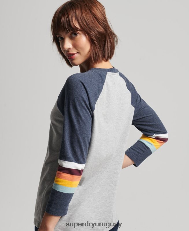uy Superdry mujer top raglán vintage con rayas cali gris claro DT2N8Z3072 ropa