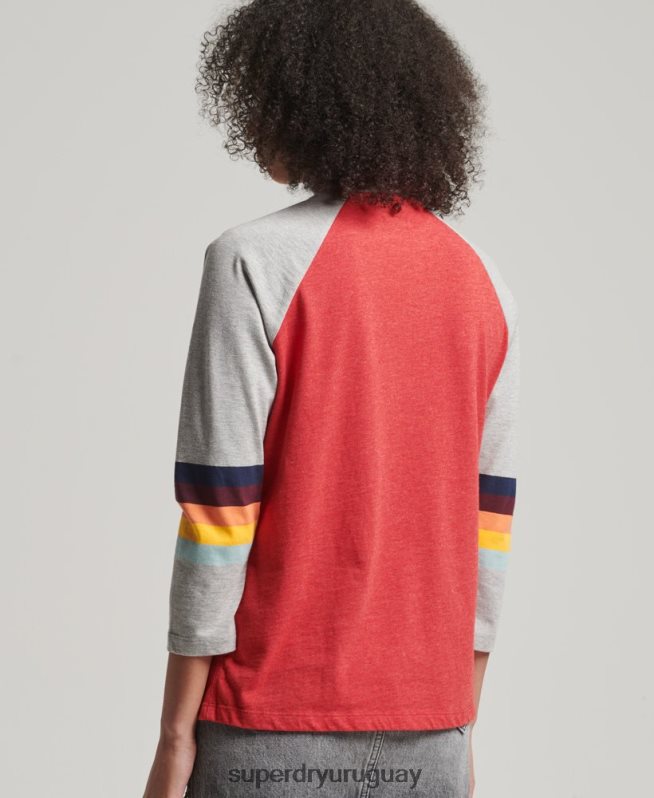 uy Superdry mujer top raglán vintage con rayas cali rojo DT2N8Z3047 ropa
