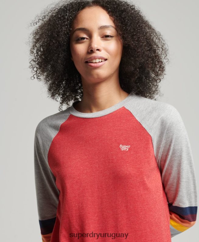 uy Superdry mujer top raglán vintage con rayas cali rojo DT2N8Z3047 ropa
