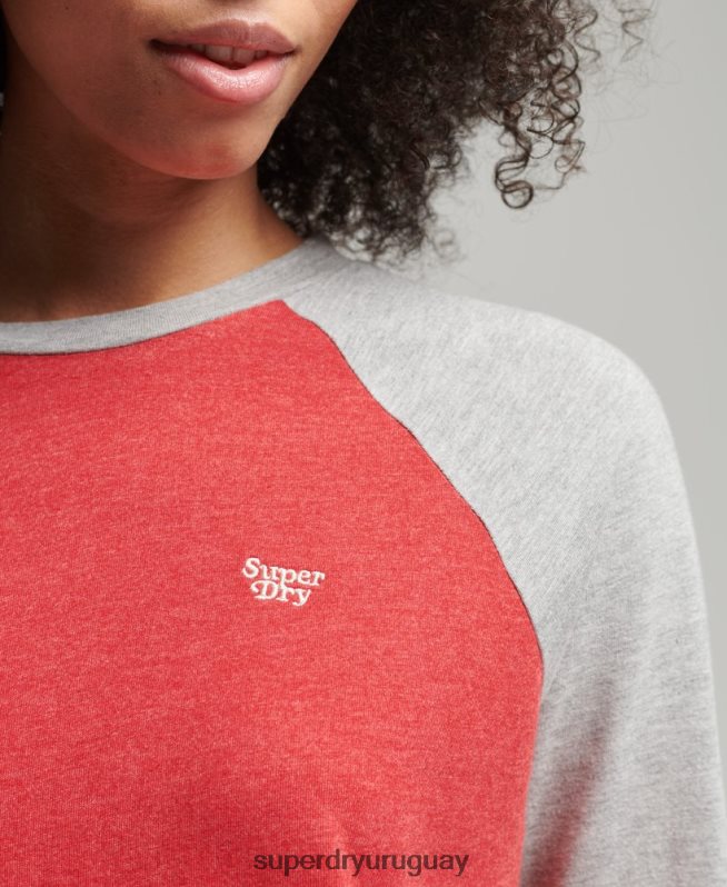 uy Superdry mujer top raglán vintage con rayas cali rojo DT2N8Z3047 ropa