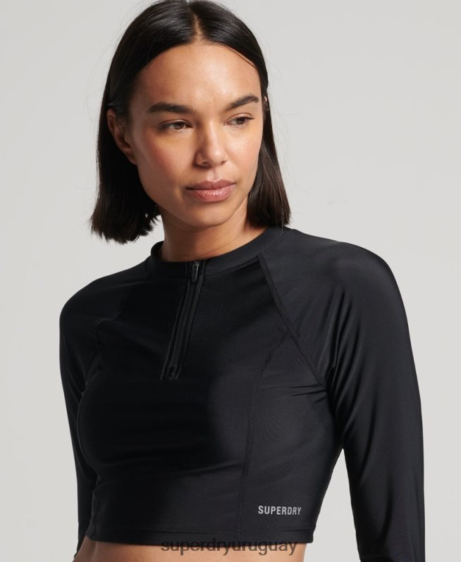 uy Superdry mujer top recortado erupción negro DT2N8Z3234 ropa