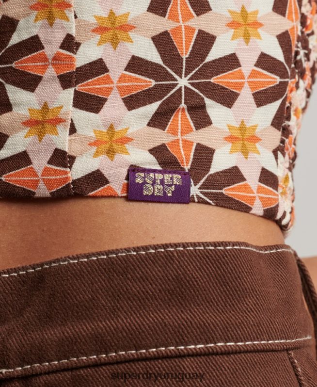 uy Superdry mujer top sin mangas de la vendimia crema DT2N8Z3024 ropa