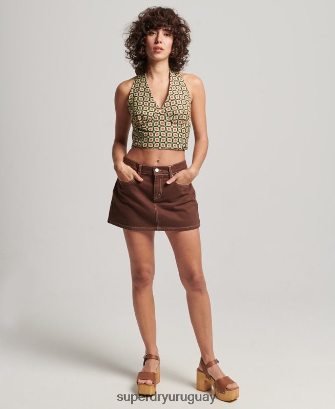 uy Superdry mujer top sin mangas de la vendimia marrón DT2N8Z3010 ropa