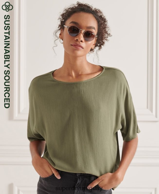 uy Superdry mujer top tejido de estudios verde DT2N8Z3068 ropa
