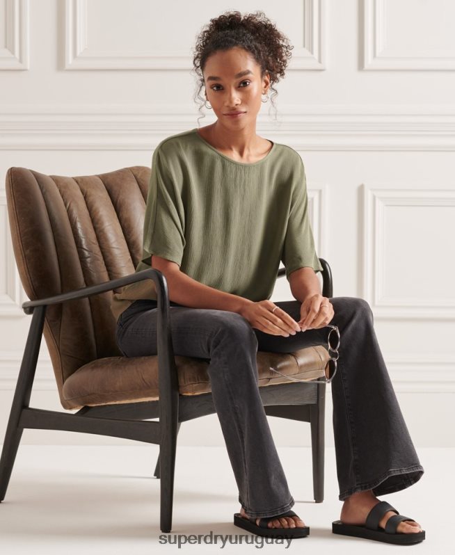 uy Superdry mujer top tejido de estudios verde DT2N8Z3068 ropa