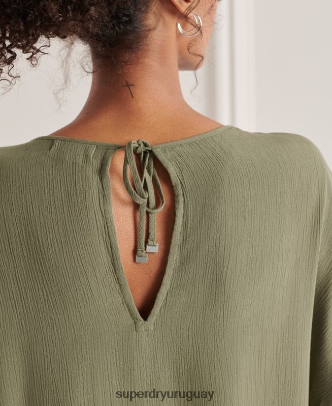 uy Superdry mujer top tejido de estudios verde DT2N8Z3068 ropa