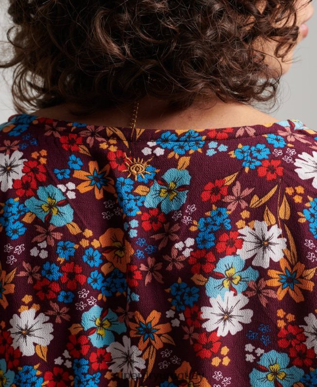 uy Superdry mujer top vintage con lazo en la parte delantera marrón DT2N8Z2956 ropa