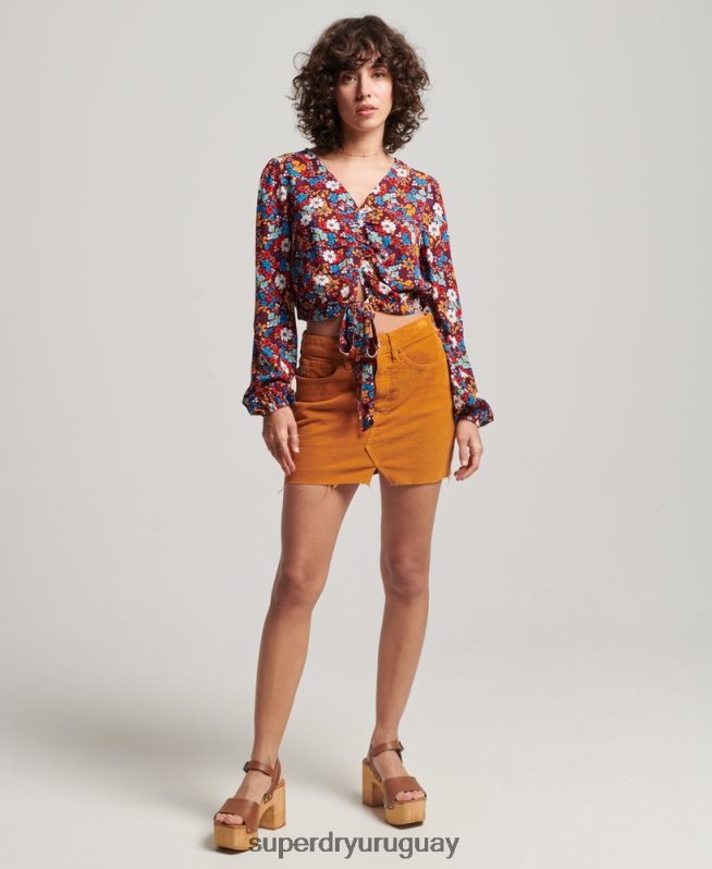 uy Superdry mujer top vintage con lazo en la parte delantera marrón DT2N8Z2956 ropa