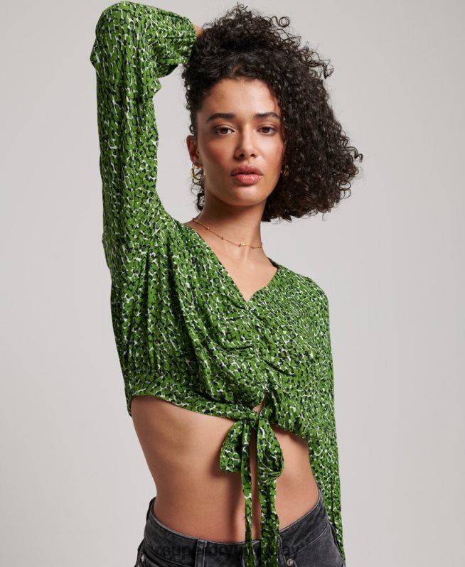 uy Superdry mujer top vintage con lazo en la parte delantera verde DT2N8Z2952 ropa