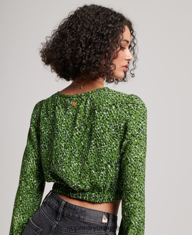 uy Superdry mujer top vintage con lazo en la parte delantera verde DT2N8Z2952 ropa