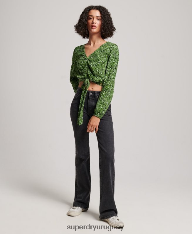uy Superdry mujer top vintage con lazo en la parte delantera verde DT2N8Z2952 ropa