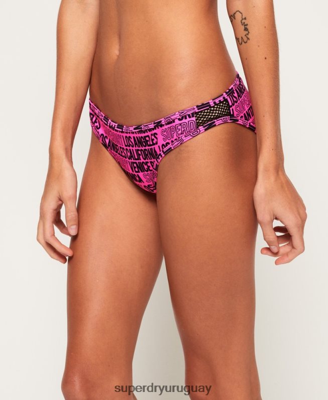uy Superdry mujer braguitas de bikini con logo cali rosa DT2N8Z3266 ropa