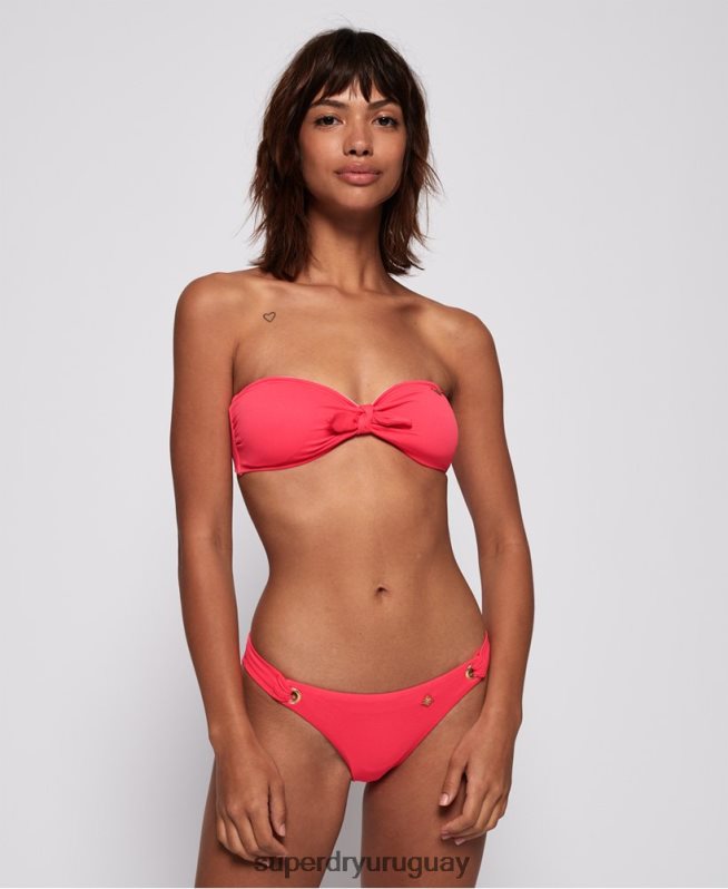uy Superdry mujer top de bikini bandeai con textura de picot rosa DT2N8Z3265 ropa