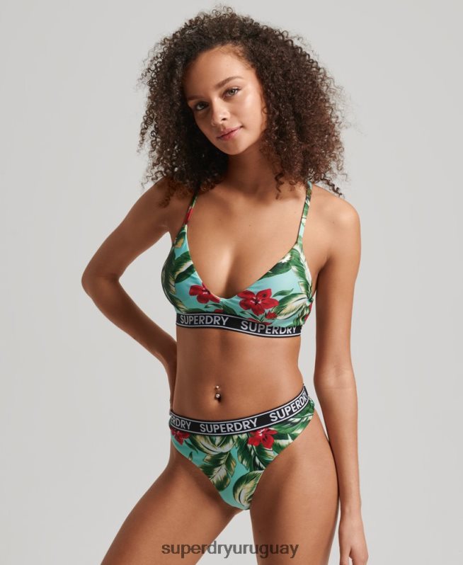 uy Superdry mujer top de bikini reciclado con logo de surf vintage verde DT2N8Z3254 ropa