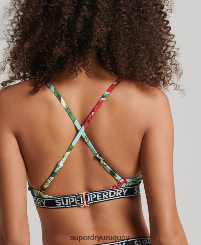 uy Superdry mujer top de bikini reciclado con logo de surf vintage verde DT2N8Z3254 ropa