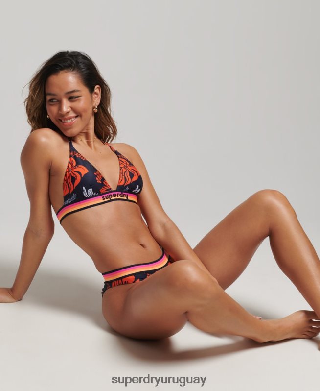 uy Superdry mujer top de bikini triangular con logo vintage reciclado coral DT2N8Z3188 ropa